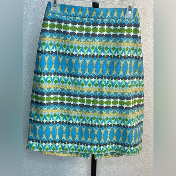 J. Crew “The Pencil Skirt” Basketweave Cotton Multi Color Aztec Design (12) - Picture 7 of 9